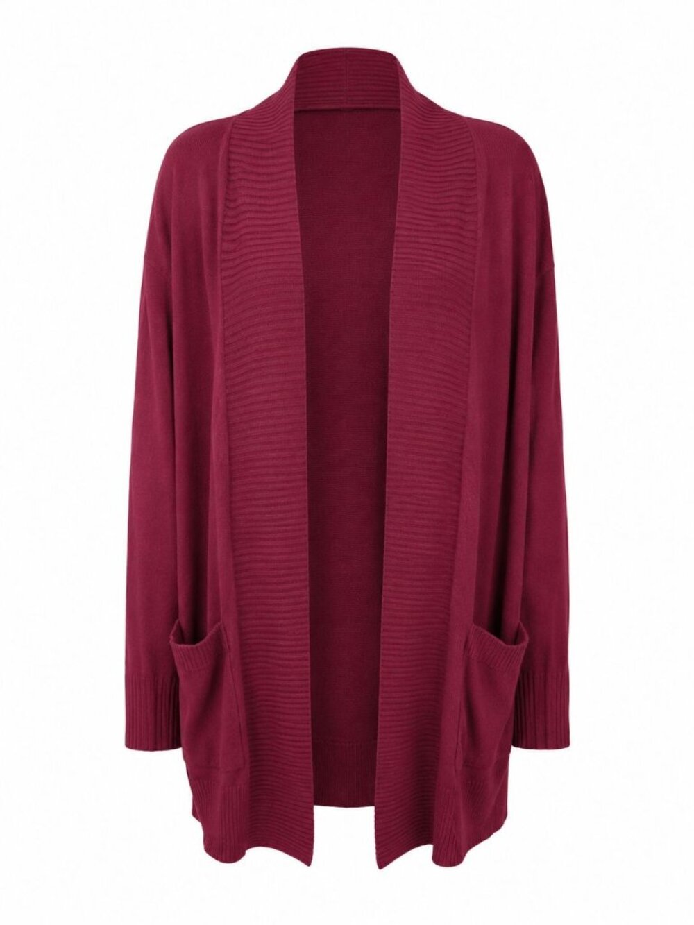 Folunsi Cardigan Rib Knit XXL Burgundy Open Front Boho Chic Soft Luxe Cozy